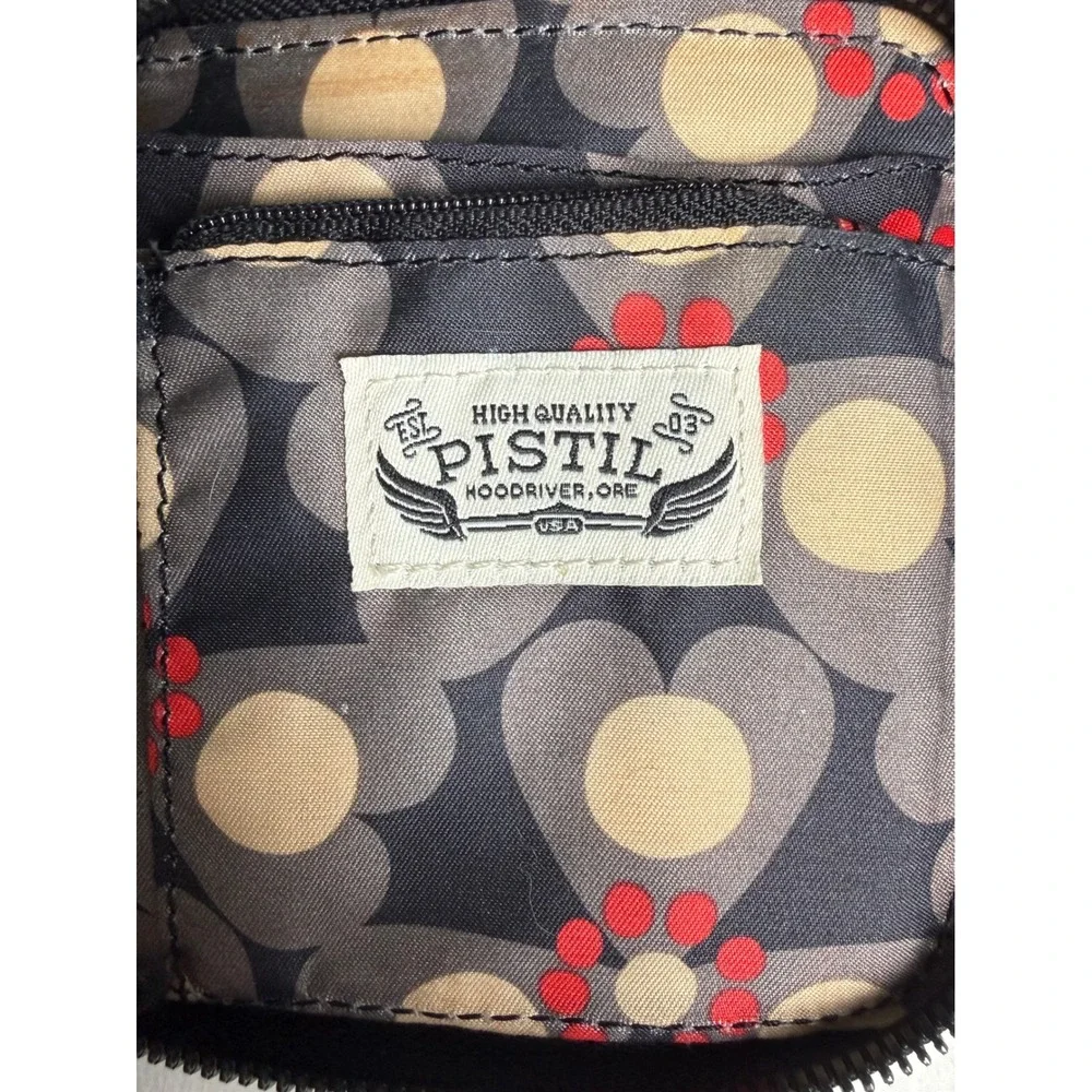 Pistil Womens Zip Around Wallet Charcoal Grey Canvas Black Faux Leather Floral